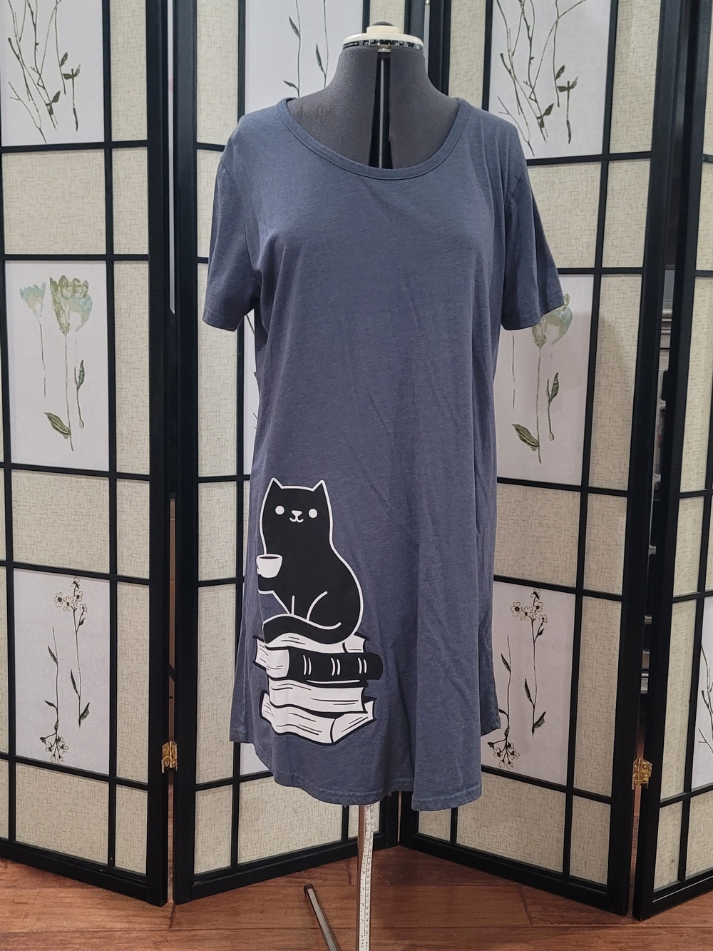Cat Lovers! Cat Print T-Shirt Dress - Slate Blue